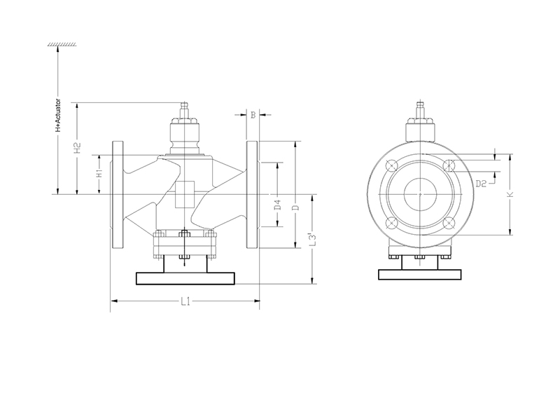 Трехходовой регулирующий клапан фланцевый SV43's Drawing