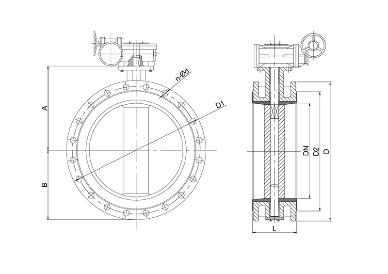 Затвор дисковый поворотный симметричный фланцевый SB41's Drawing