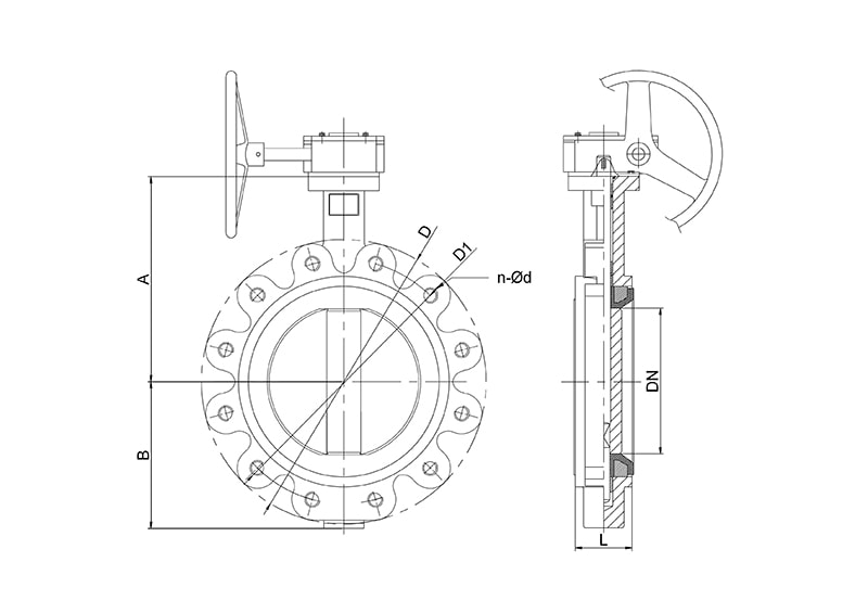 Затвор дисковый поворотный симметричный межф. Lug тип SB71-LT's Drawing