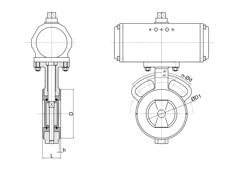 Затвор дисковый поворотный с футеровкой SB71-P's Drawing