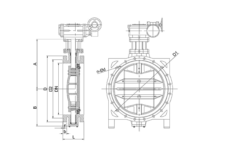 Затвор дисковый поворотный двухэксцентриковый фланцевый SB42's Drawing