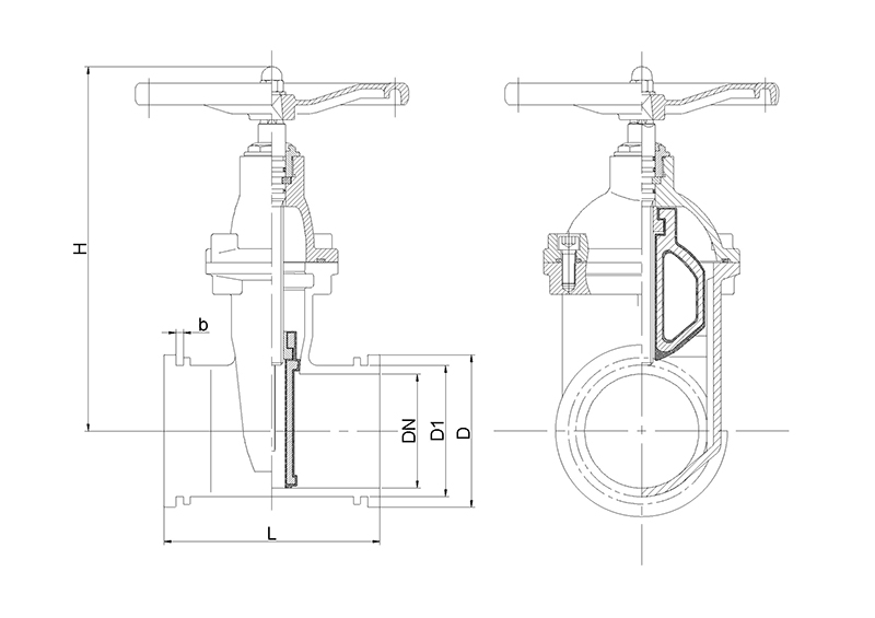 Задвижка с обрезиненным клином зажимная SG85's Drawing
