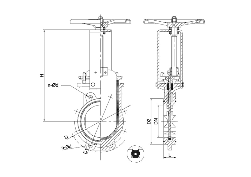 Задвижка шиберная ножевая SG73-A U-образное уплотнение's Drawing