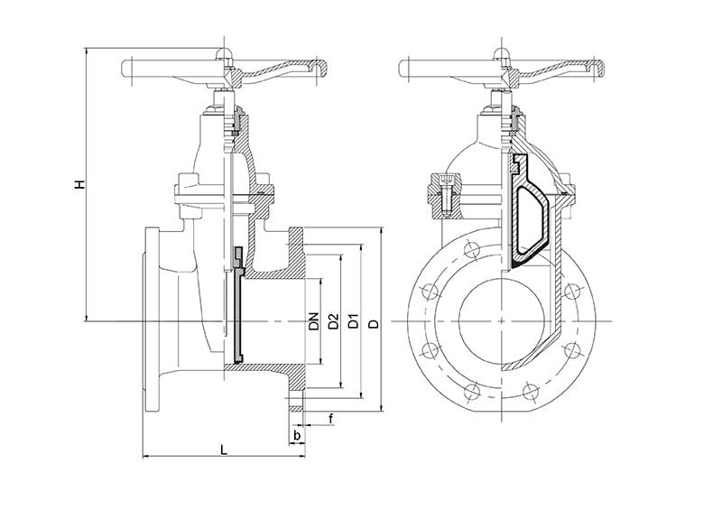 Задвижка с обрезиненным клином фланцевая SG45's Drawing