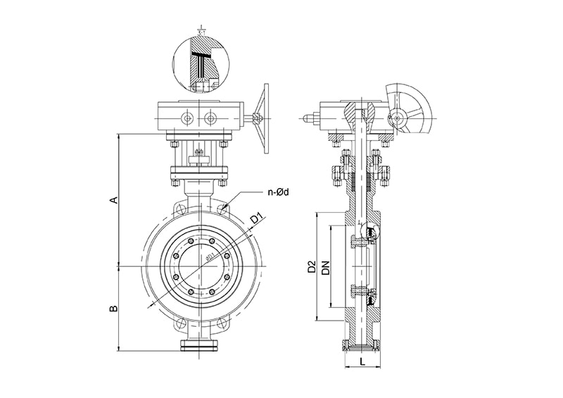Затвор дисковый трехэксцентриковый межфланцевый SB73's Drawing